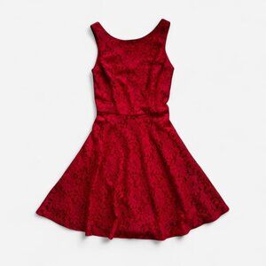 Red floral lace dress